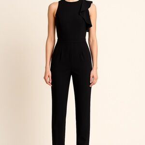 Black Halo One-Shoulder Ruffle Jumpsuit Size 2 Black